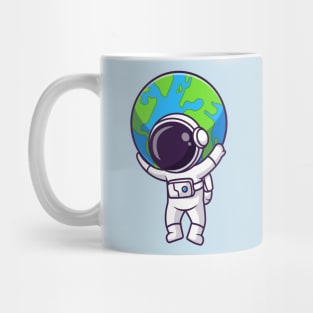 Cute Astronaut Bring Earth In Space Cartoon Mug